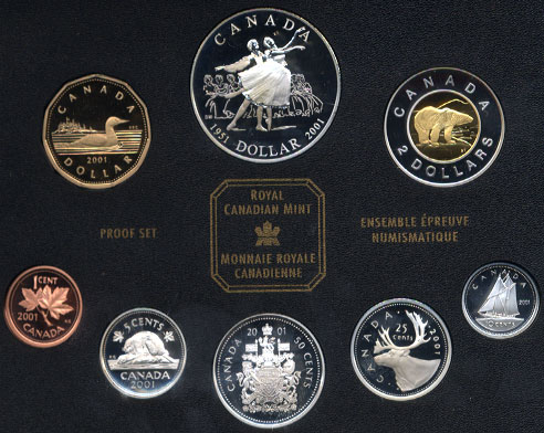 2001 Canada Proof Set with National Ballet of Canada 50th Anniversary Dollar