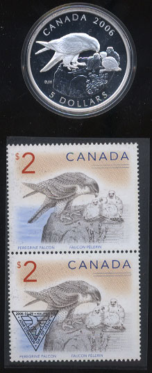 Canada 2006 $5 Proof Silver Peregrine Falcon Limited Edition Stamp & Coin Set 