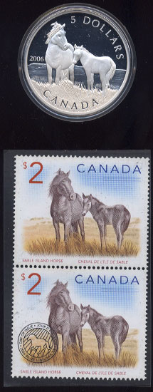 2006 Sable Island Horse & Foal $5 Pure Silver Coin & Stamp Set