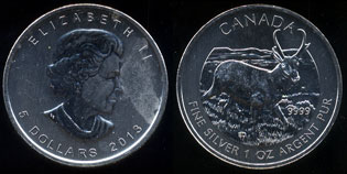 2013 Canada 5 Dollar Deer 1 oz. .999 Fine Silver