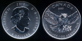 2015 Canada 5 Dollar Horned Owl 1 oz. .999 Fine Silver