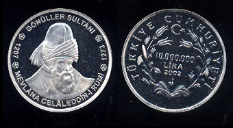 2002 Proof Turkey Silver 10,000,000 Lira Coin