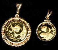 China Panda Gold Coins in bezels