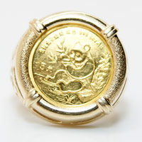 1991 China Panda 5 Yuan 1/20 oz. Gold Coin in 14K gold mounting