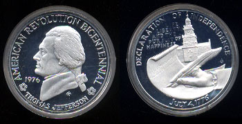1976 Bicentennial Silver Medal Thomas Jefferson and the Declaration of Independence