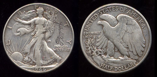 1946 Walking Liberty Half Dollar With "FORD" Logo Engraving