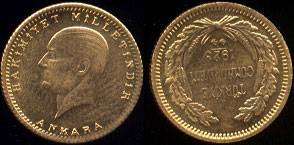 1967 50 Kurish Kemal Ataturk Turkey Gold Coin