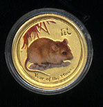 2008 Year of the Mouse Colorized 1/20 Ounce Gold Coin
