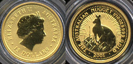2001 1/10th oz Australia Golden Nugget Series Kangaroo Gold Coin