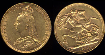 1893-M Queen Victoria "Jubille" 1 Sovereign AU Gold Coin