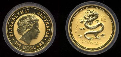 Year 2000 Two Ounce Year of the Dragon Gold Coin