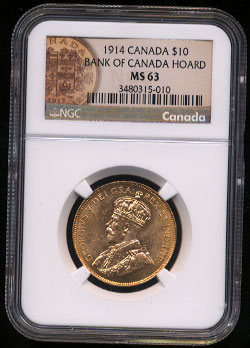 NGC MS-63 1914 Bank of Canada Hoard 10$ Canada Coin