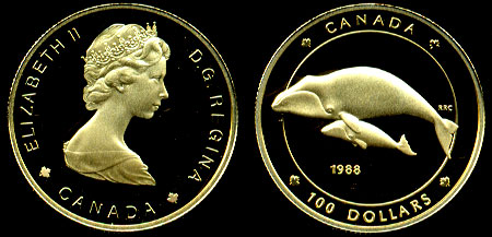 1988 Canada $100 Proof Gold Coin Bowhead Whales