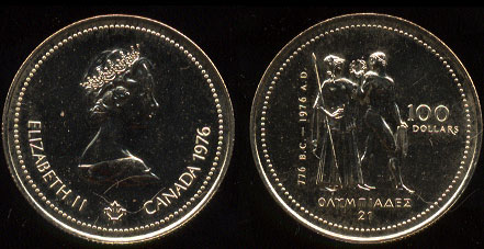 1976 Canadian $100 Choice Uncirculated Gold Coin Purity: 58.3% Fine Gold Weight: .25 ounces