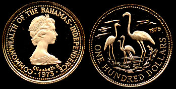 Bahamas 1975 Proof $100 Gold Coin