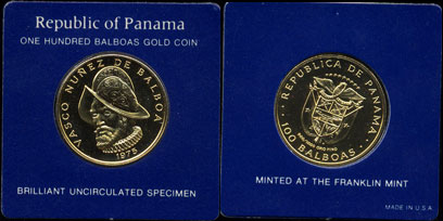 Republic of Panama 1975 Proof 100 Balboas Gold Coin