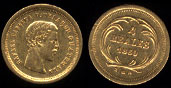 1860-R 4 Reales Gold Coin of Guatemala AU
