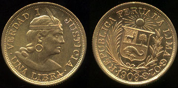 1909 1 Libra Peru Gold Coin