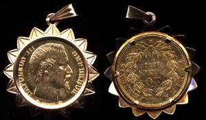 1856 BB France 20 Francs Gold Coin Eagle Hallmark in 18K Coin Bezel