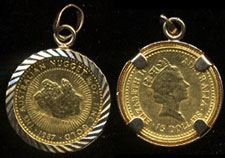 1987 Australian 15 dollar coin  1/10 oz fine gold  in 14K bezel Total Weight 3.8 grams