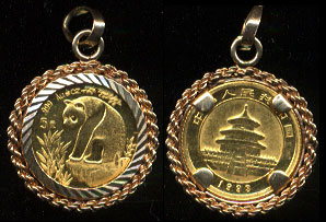 1993 China Panda 1/20 Oz. Gold Coin 14K Gold Bezel Pendant Nice used condition Total Weight 2.8 grams