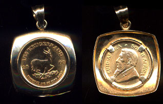 2000 1/10 Oz South African Krugerrand Coin 14K Square Bezel