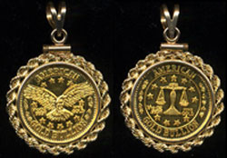 American Gold Bullion Pendant With Rope Bezel .999 Fine Gold (24K) Total Weight 5.4 grams (Used)