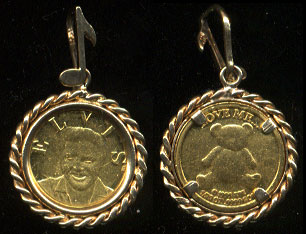 1/20 oz Gold Elvis Pendant with teddy bear reverse 999.9 Fine Gold (24K) in 14k bezel Total Weight 3.0 grams