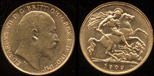 1909 Edward VII England 1/2 Sovereign Gold Coin C.H.A.U