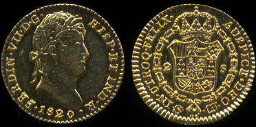 1820-S-CJ Spain 2 Escudos Ferdidnand VII Polished AU Gold Coin