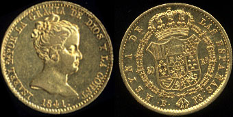 1841-B-Ps Queen Isabell II Spain Gold Coin 80 Reales