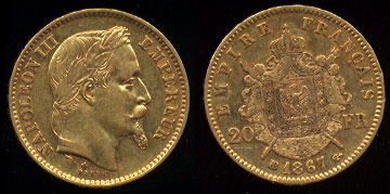 French 1867BB XF 20 Francs XF