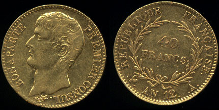 1804-AN-12-A 40 Francs Bonaparte Gold Coin XF 