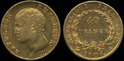1806-A Napoleon 40 Francs Gold Coin AU