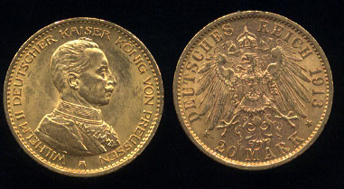 1913 AU German State of Prussia 20 Marks