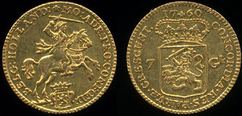 1760 United Netherlands 7 Gulden Gold Coin XF