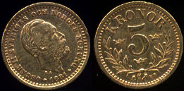 1881-EB Oscar II 5 Kronor Gold Coin XF