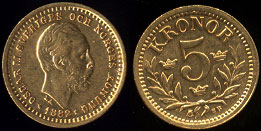 1882-EB Oscar II 5 Kronor Gold Coin AU