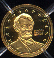 14K Proof Abraham Lincoln Presidential Medal Weight: 0.5 grams Diameter: 11 mm Material: 0.585% Gold (14k)