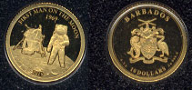 Commemorative Gold Medal of 1969 Moon Landing Barbados $10 Gold Coin