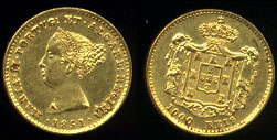 1851 1,000 Reis Uncirculated Gold Coin
