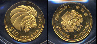 1990 Ten Dollars 1/10 Ounce Lion Gold coin
