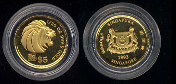 1993 Five Dollars 1/20 Ounce Lion Gold coin