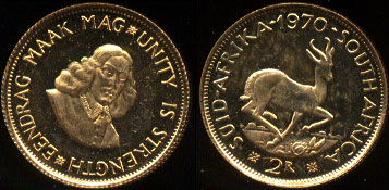 1970 South Africa 2 Rand Proof Gold Coin
