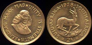 1978 2 Rand South Africa UNC Gold Coin