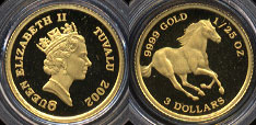 2002 Tuvalu $3 Dollars 1/25th oz Gold Coin