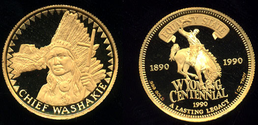 Wyoming Centennial One Ounce Gold Medal 1890-1990Wyoming Centennial One Ounce Gold Medal 1890-1990
