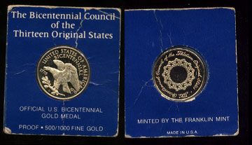 The Bicentennial Council of the Thirteen Original States Official U.S. Bicentennial Gold Medal