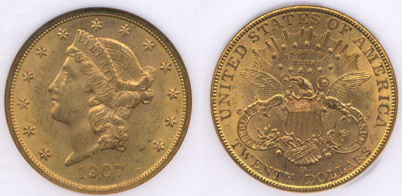 1907-D $20 Liberty Head Gold Coin NGC MS-61