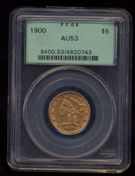 1900 $5.00 Liberty Head Gold Coin PCGS AU-53